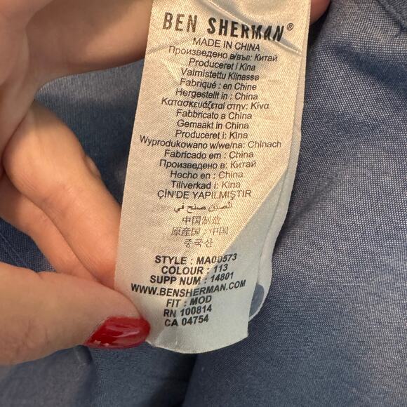 Ben Sherman Blue Chambray Printed Pocket‎ Button Down Mens Large Mod - Picture 8 of 10